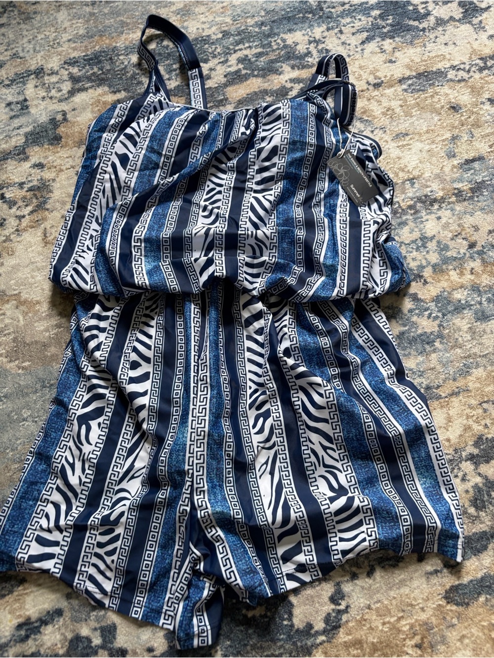 Navy & White Striped Patterned Romper